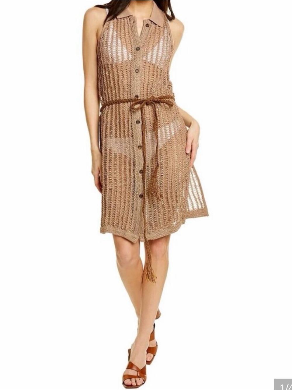 Knit Button-Front Halter Dress in Light Brown cover up